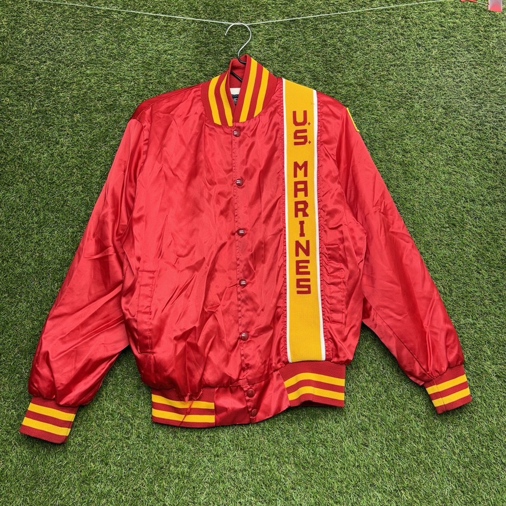Artex US Marines Varsity Jacket Mens Small Red Satin Bomber Vintage Military